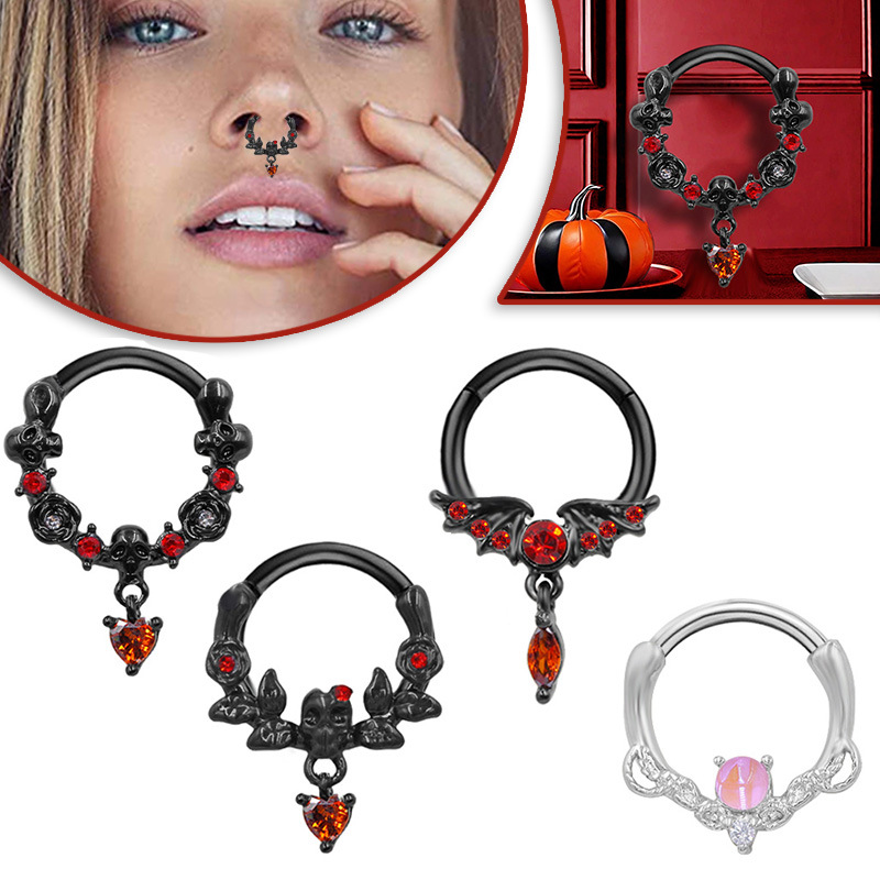 热卖欧美跨境不锈钢鼻环万圣节鼻环耳环鬼头黑风系列欧美嘻哈鼻环详情图8