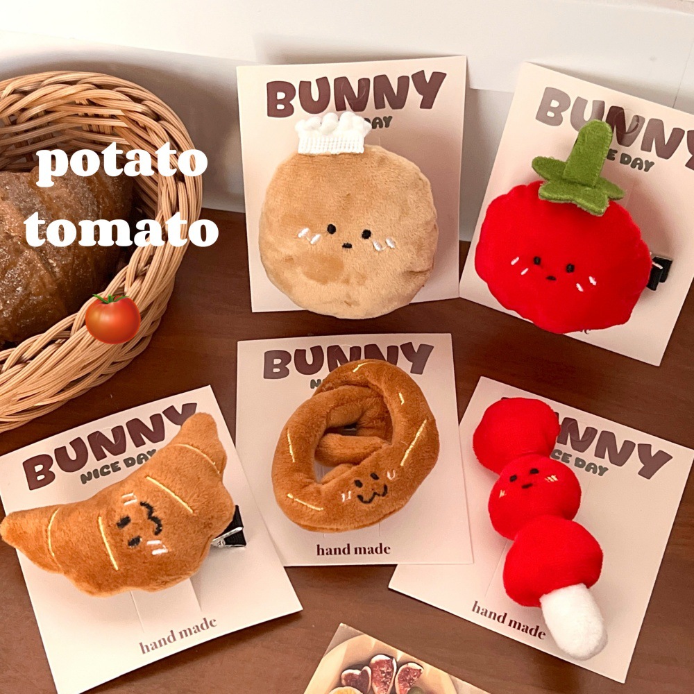 spring and summer cute cartoon bread sugar-coated haws on a stick plush barrettes girl versatile bangs side clip hairpin hair ornaments full figure