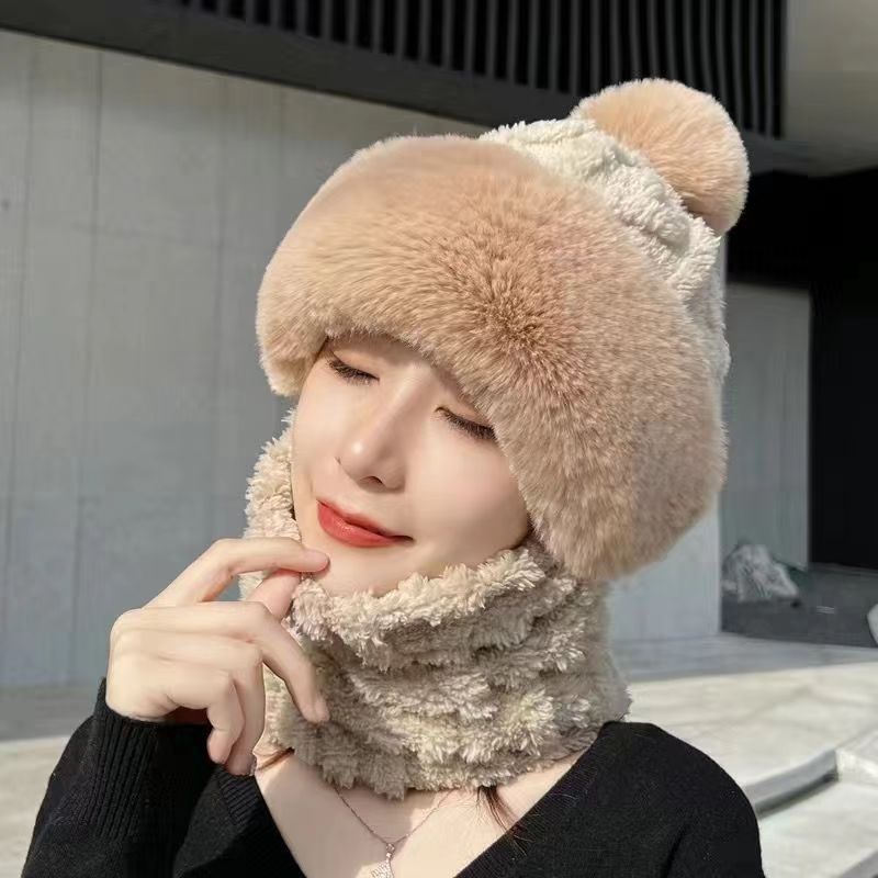 hat scarf integrated female winter 2025 new fleece-lined thickened windproof cycling cold-proof electric car warm pullover cap Application Scenario