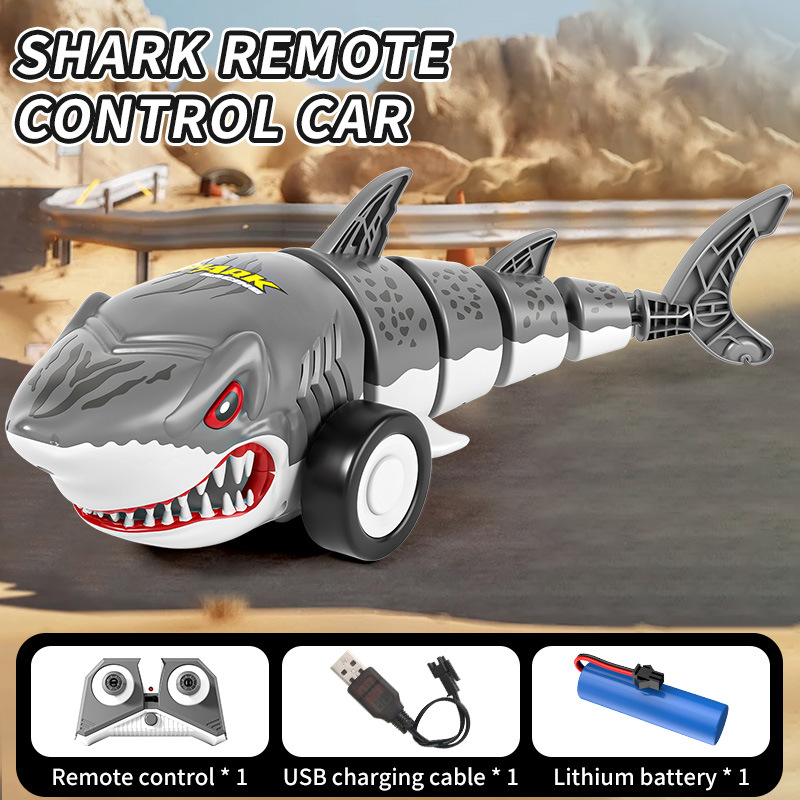 cross-border amazon 2.4g light remote control shark transport truck 360-degree rotating tail children's electric remote control cars toy details Picture