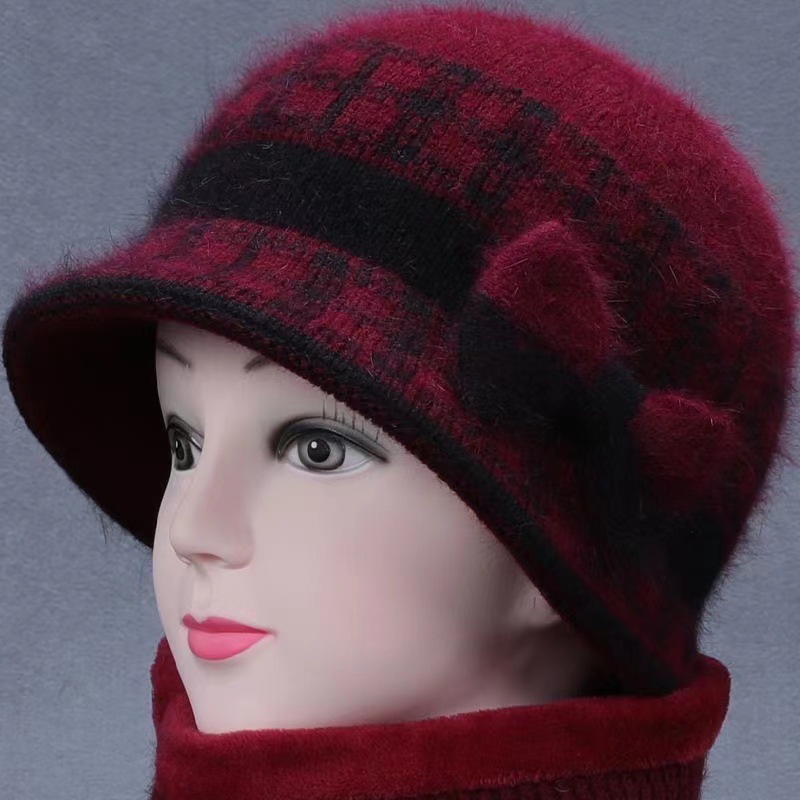 winter women's middle-aged mom wool hat old lady velvet thermal and thickening duck tongue knitted hat hat for the elderly full figure