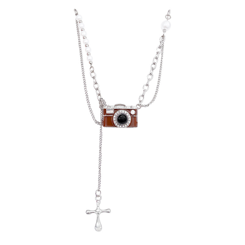 maillard retro affordable luxury camera necklace women's sweet cool hot girl style all-match pearl sweater chain hot ornament Item Picture