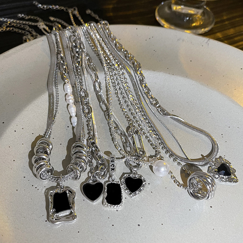 ins style hot pearl necklace women's high sense temperament wild titanium steel sweater chain niche personality ornament men Specification drawing