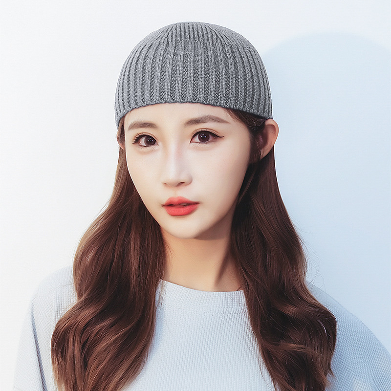 short cotton knitted men's thick helmet cotton skullcap wool hat autumn and winter bald cap men's winter details Picture