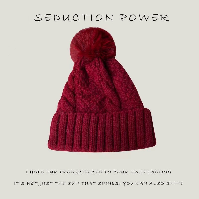 hat women's new autumn and winter fleece-lined thickened warm hat cold protection earflaps beanie hat face-looking small knitted wool hat Application Scenario