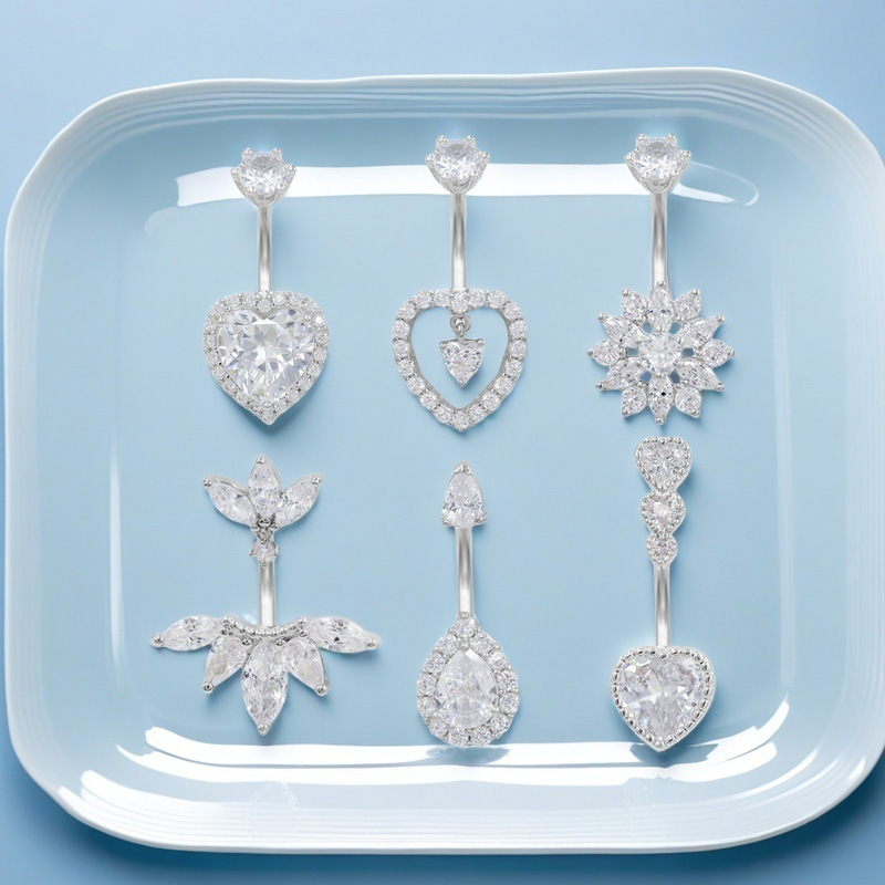 热卖欧美跨境G23钛杆肚脐环锆石脐钉简约高级轻奢钛合金肚脐钉 详情图6