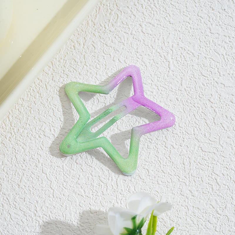 4cm dopamine large gradient pentagram barrettes female broken hair bb clip forehead bang clip children headwear Specification drawing
