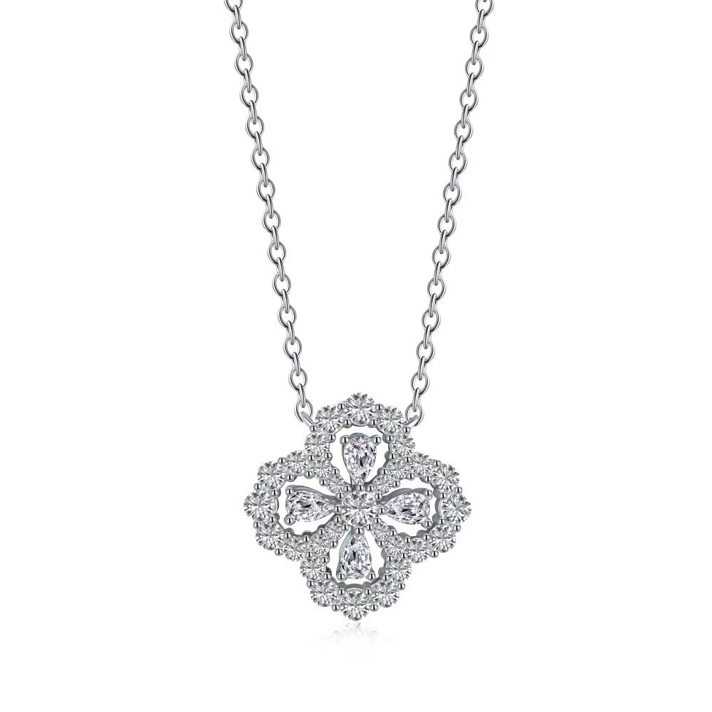 white copper bright clover necklace for women ins style full diamond light luxury high-grade clavicle chain dignified pendant generation hair full figure