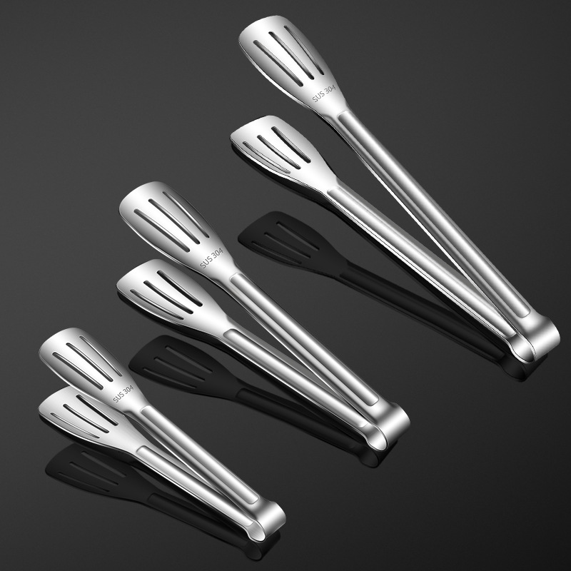 Stainless steel food tongs, bread tongs, barbecue three-line tongs, C-end best-selling buffet food tongs Specification image