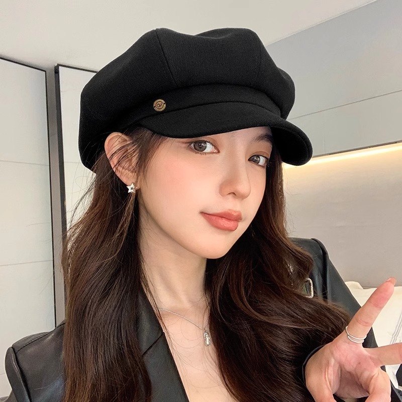 women's autumn and winter japanese temperament all-match big head circumference woolen beret face-looking small warm painter newsboy cap details Picture