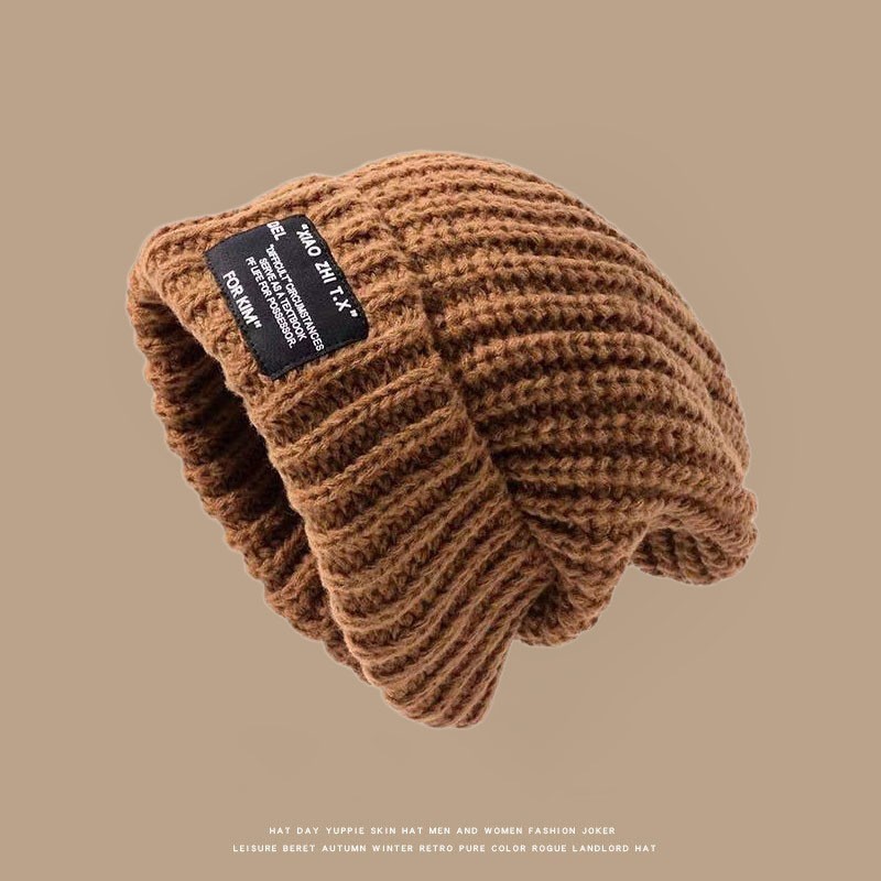 hat men's autumn and winter fashion woolen hat men's warm all-matching beanie hat loose big head circumference makes face look smaller knitted hat men full figure