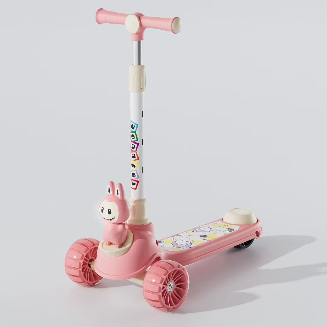 儿童滑板车男孩女孩可爱萌兔玩具车带音乐带灯光