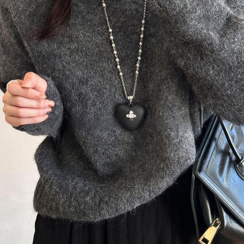 2025 new pearl saturn pendant necklace high-grade pull adjustable autumn and winter titanium steel sweater chain accessories for women Application Scenario
