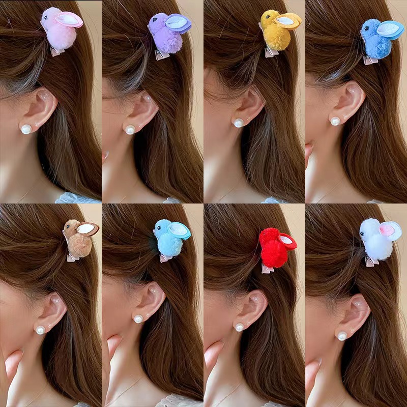 cute three-dimensional bunny barrettes push activity small gift children fluffy rabbit hairpin trending creative hair accessories female Specification drawing