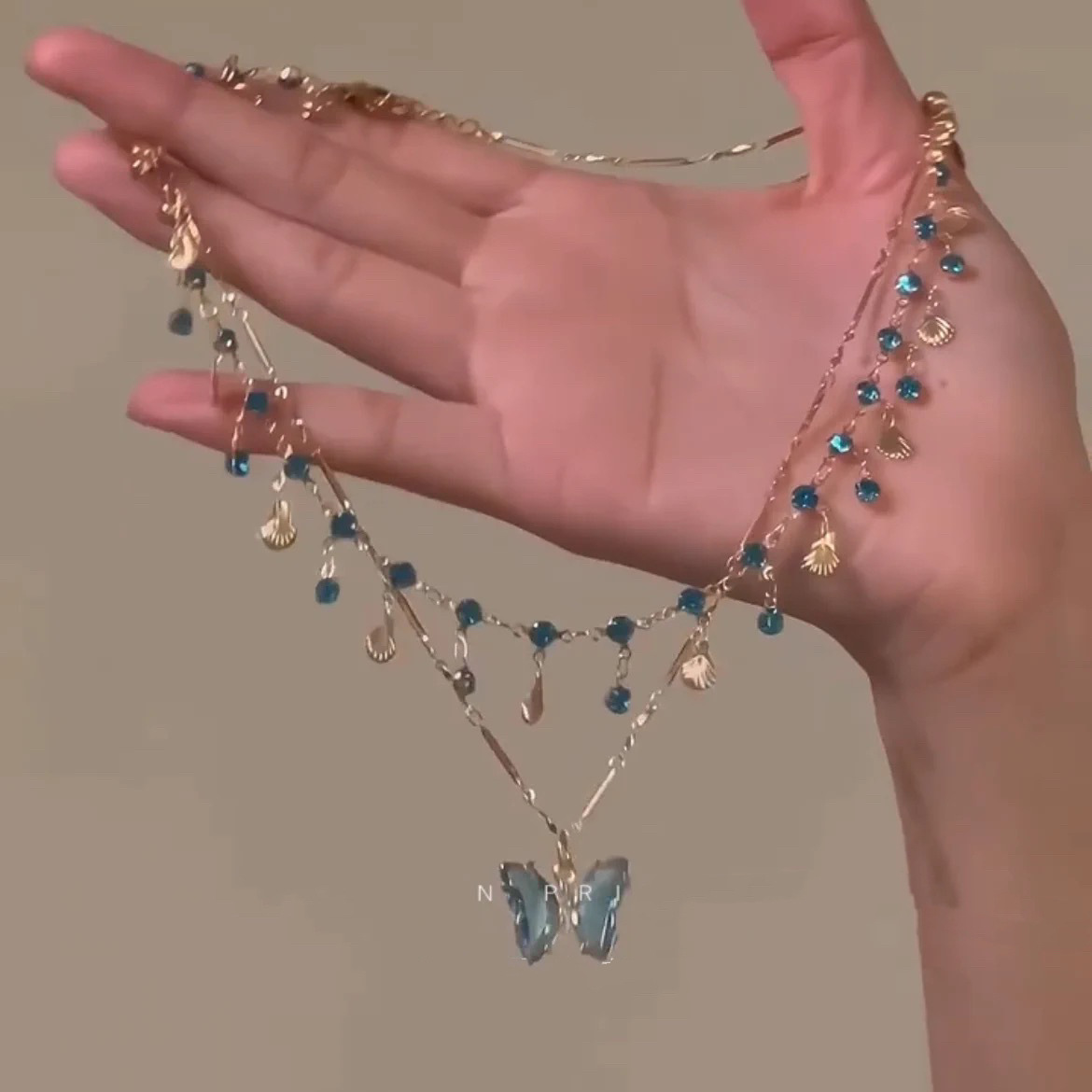 blue butterfly necklace for women 2024 new popular double layer twin clavicle chain accessories women details Picture