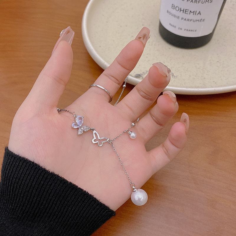 tassel pearl butterfly necklace female light luxury minority design sense online influencer clavicle chain fashion high grade necklace ornament details Picture