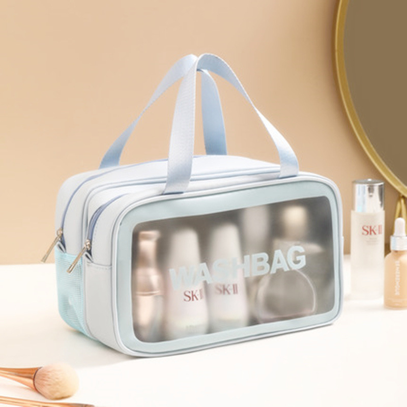 double-layer large capacity travel storage bag pu dry wet separation multifunctional bath storage bag waterproof wash cosmetic bag Item Picture
