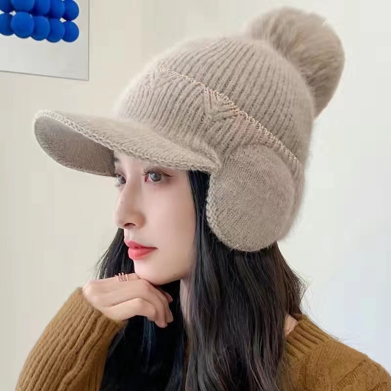 women's winter knitted hat neck warmer pullover cap fleece lined padded warm keeping wind-proof cap knitted earflaps cycling wool cap Application Scenario