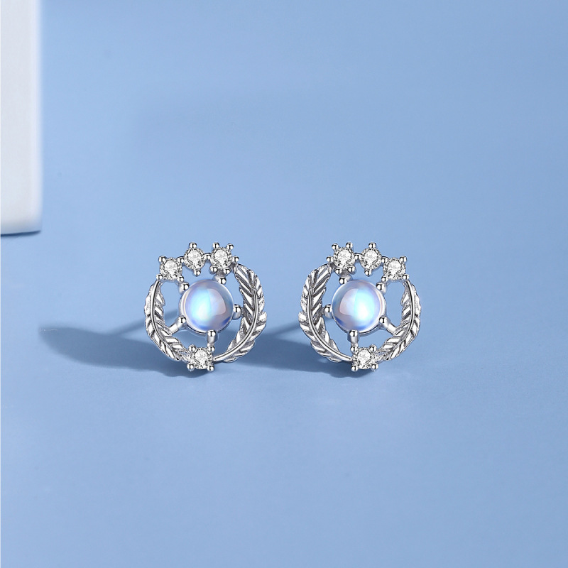 yu you accompany necklace female s925 sterling silver light luxury advanced diamond-embedded moonstone feather pendant clavicle chain for girlfriend details Picture