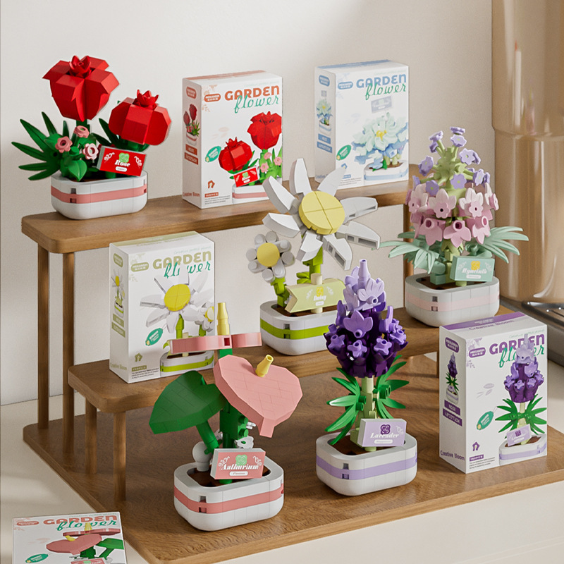 compatible with lego artificial eternal rose sunflower pot sunflower educational building blocks toy decoration gift cross-border full figure