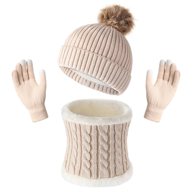 cross-border new arrival european and american adult christmas hat scarf gloves three-piece autumn and winter single ball men and women warm hat Item Picture