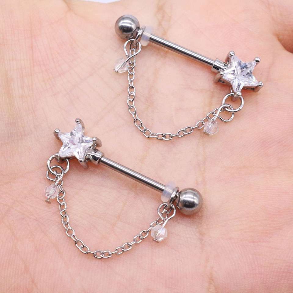 乳钉水滴金属乳环粉色彩钻不锈钢乳钉饰品时尚潮流穿刺饰品精致 