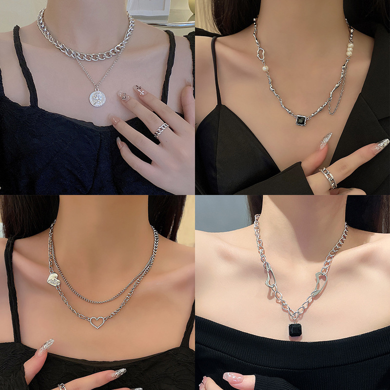 ins style vintage pearl necklace women's high sense minority simple titanium steel sweater chain all-match hot girl accessories wholesale details Picture