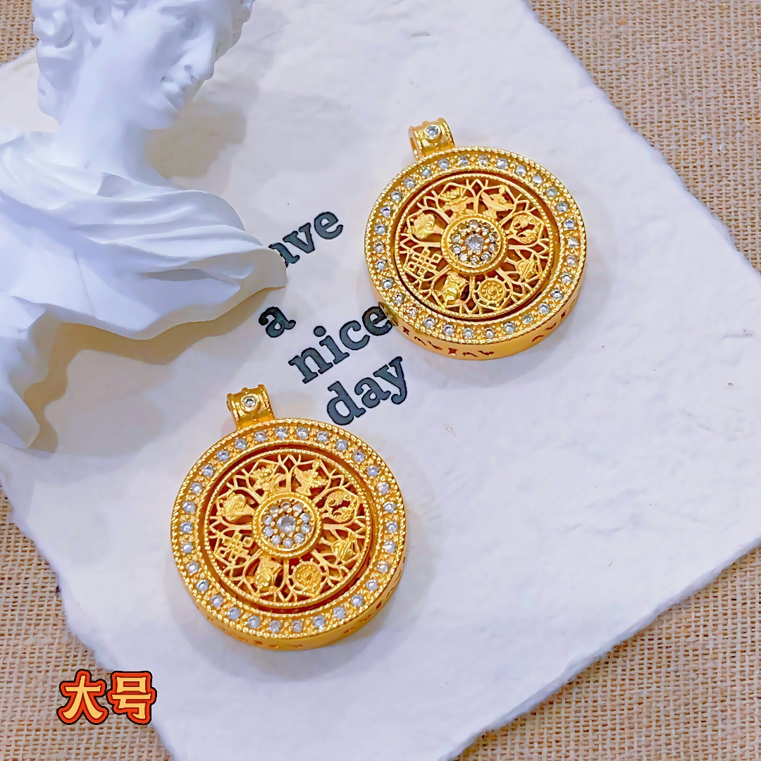 no color fading vietnam placer gold diamond the eight auspicious symbols compass ruyi rope necklace rotatable pendant sweater chain women details Picture