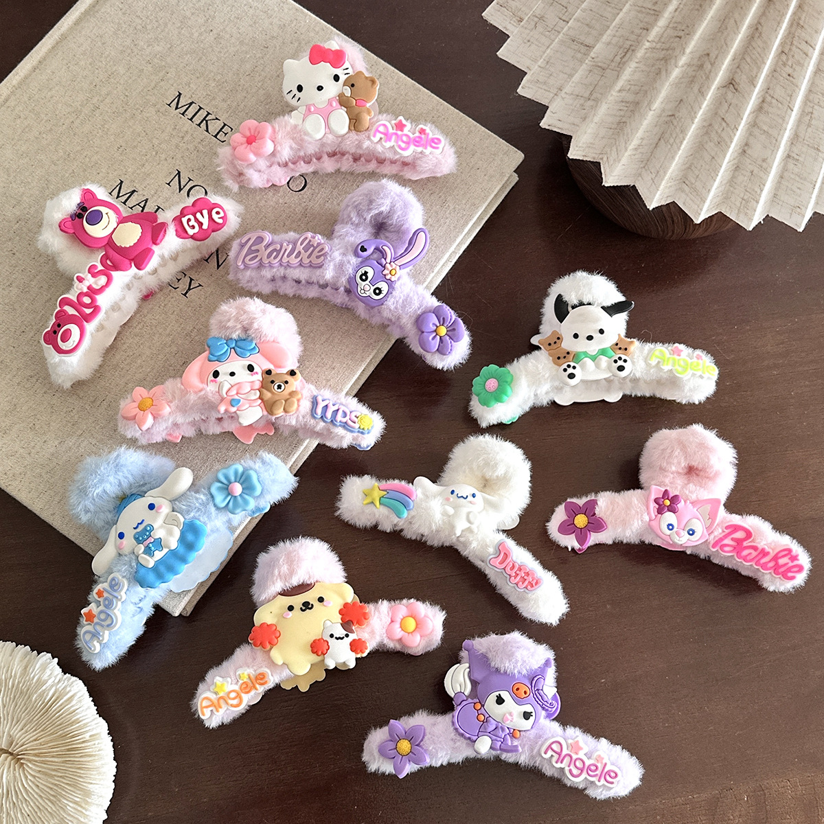 cartoon sanrio hair accessories plush grip cute hairpin hairpin female back head updo shark clip large hair claw details Picture