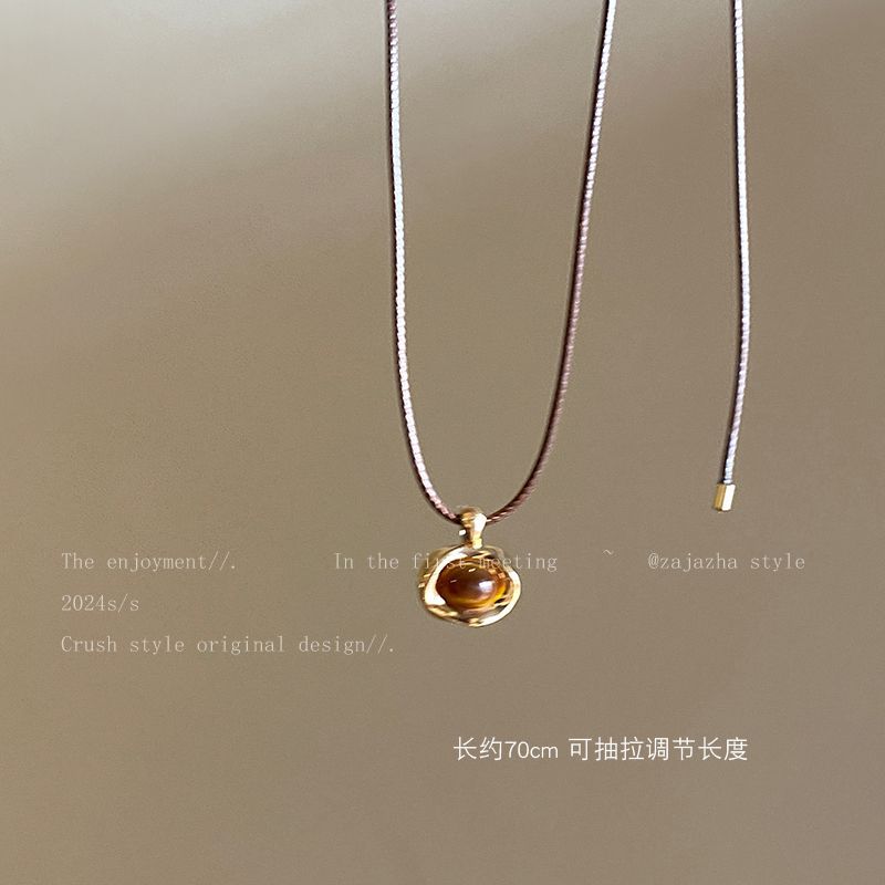 tigereye woven leather string necklace autumn and winter 2024 yandan new popular sweater retro style temperament matching full figure