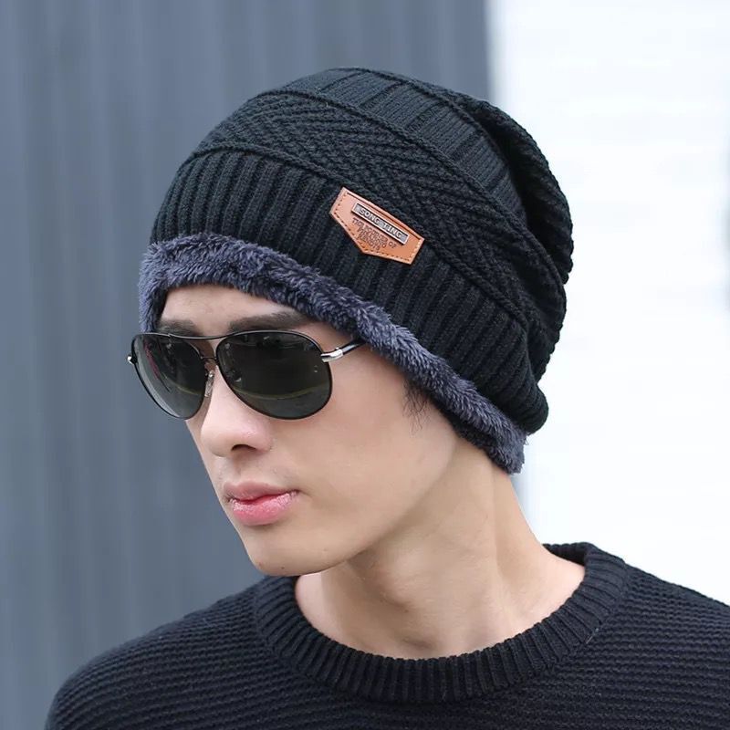 winter hat men's warm ear protection plus fluff knitted hat thickened scarf two-piece set cross-border autumn and winter woolen hat wholesale details Picture