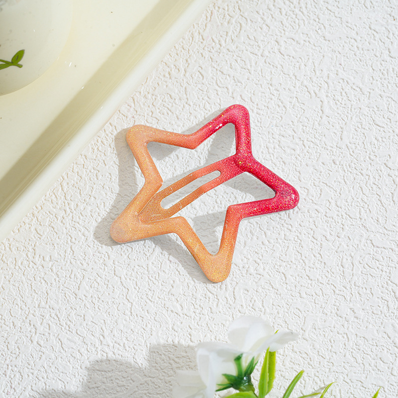 4cm dopamine large gradient pentagram barrettes female broken hair bb clip forehead bang clip children headwear Item Picture