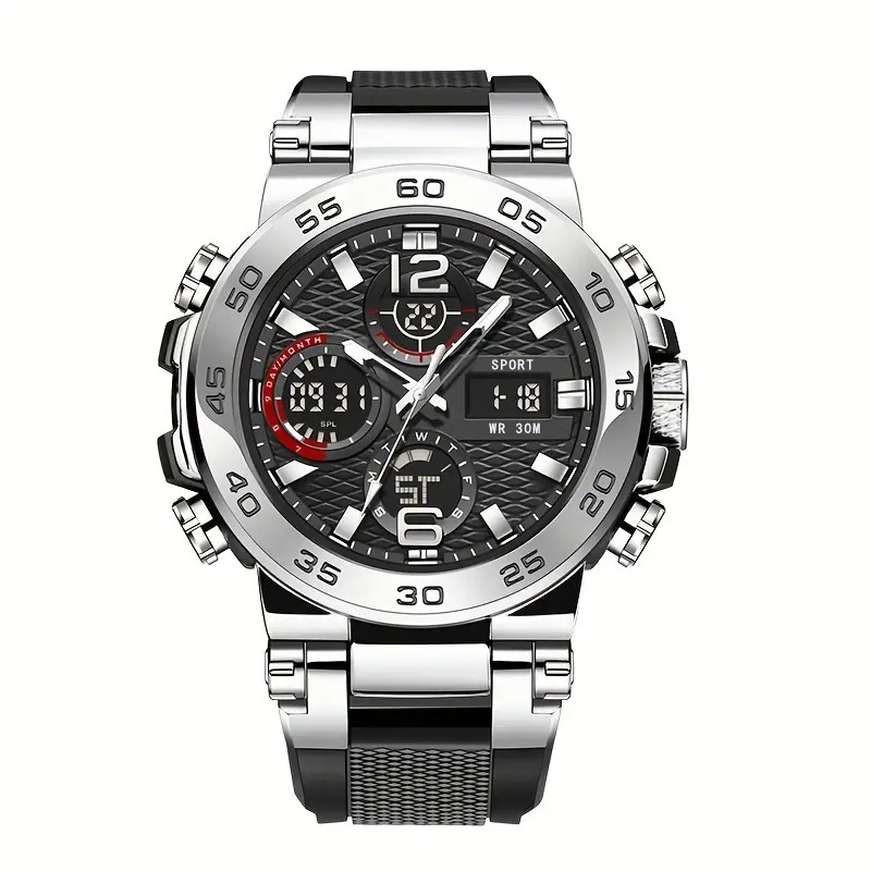 cross-border new fashion junior high school multi-functional sports waterproof quartz double display calendar electronic watch men Item Picture