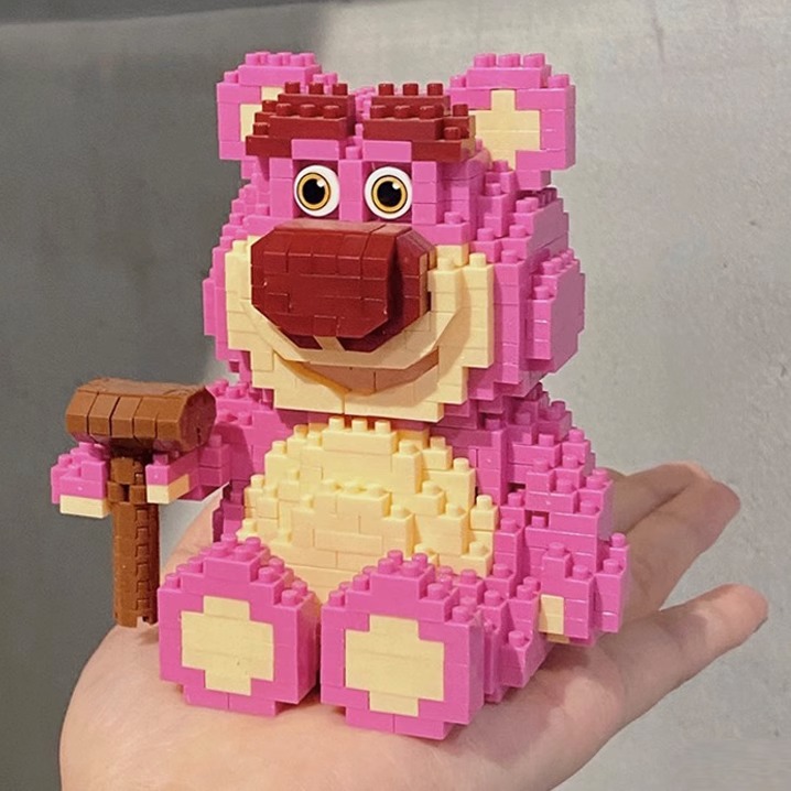 compatible with lego building blocks strawberry little bear cartoon doll micro particles assembled educational toys stall blind box wholesale details Picture