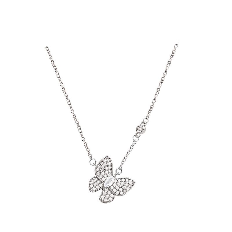 spring and summer flashing full zirconium butterfly necklace female light luxury minority high-grade titanium steel clavicle chain new hot girl accessories Item Picture