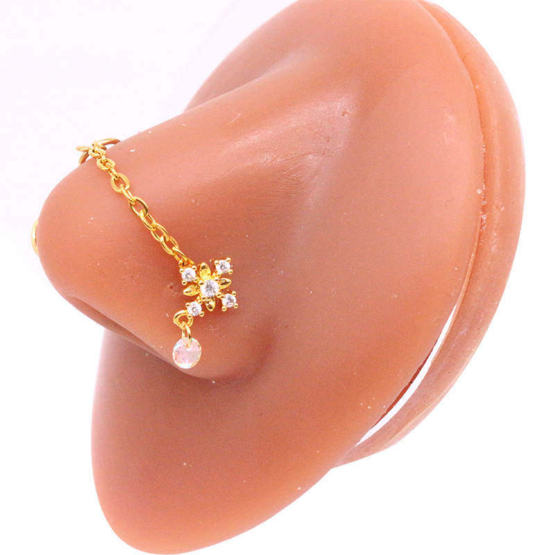 盖贝欧美跨境不锈钢鼻环nose chain鼻钉鼻链爱心鼻钉五星鼻钉鼻环 