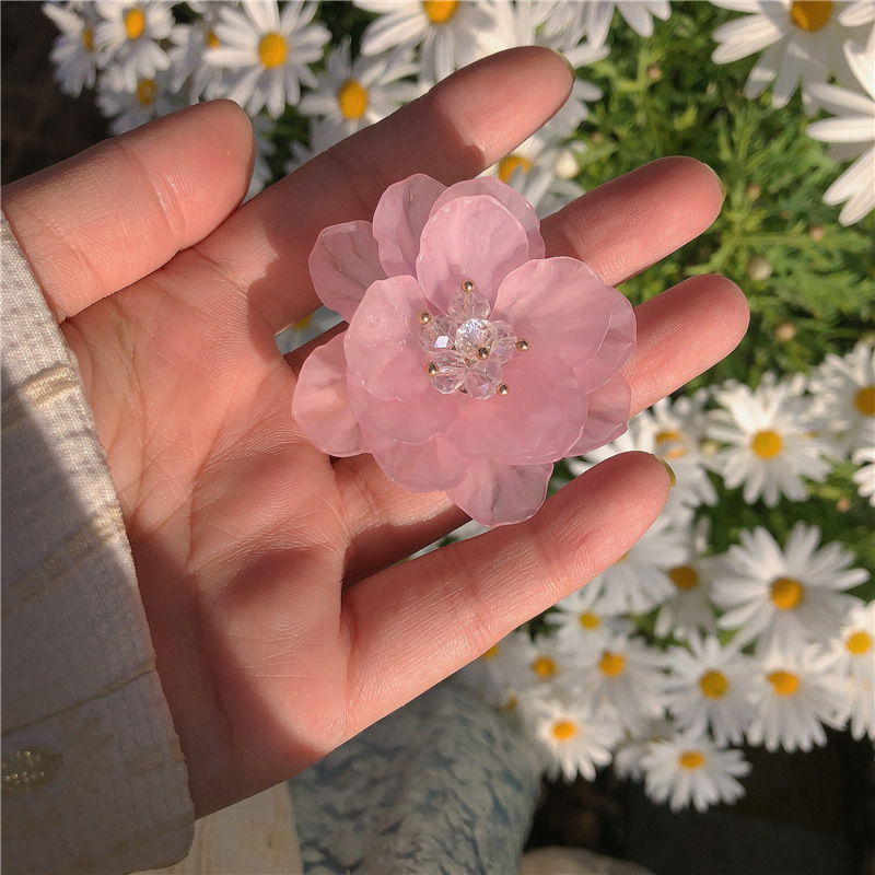 pink sweet cherry blossom barrettes side girl bangs cropped hair clip barrettes girl flower hairband back head female hair accessories details Picture