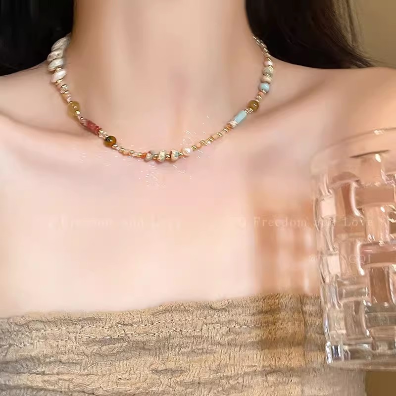 2025 new colorful beaded necklace for women new chinese retro summer light luxury dopamine bracelet accessories wholesale full figure