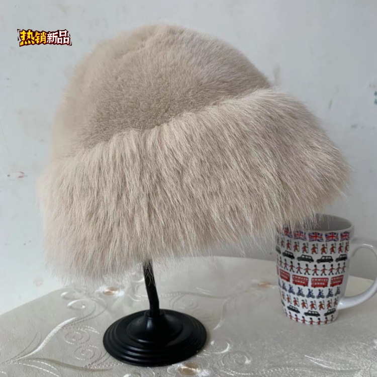 2024 autumn and winter environmental protection fox mink fur outdoor travel warm-keeping and cold-proof fashion wild mongolia head-wrapping hat Item Picture