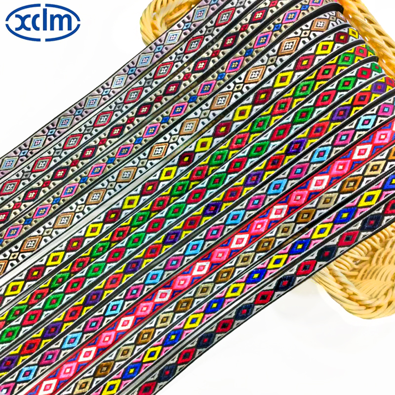In stock: 1.4cm ethnic straps, retro geometric jacquard straps, embroidered straps, hemmed bags, clothing accessories, lace Specification image