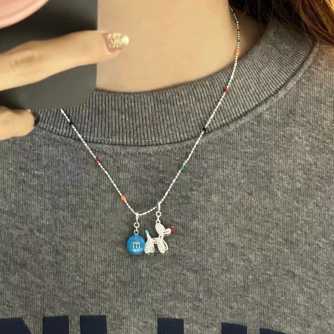 dopamine colorful balloon pattern puppy m bean necklace female ins niche online popular clavicle chain sweet cute necklace details Picture