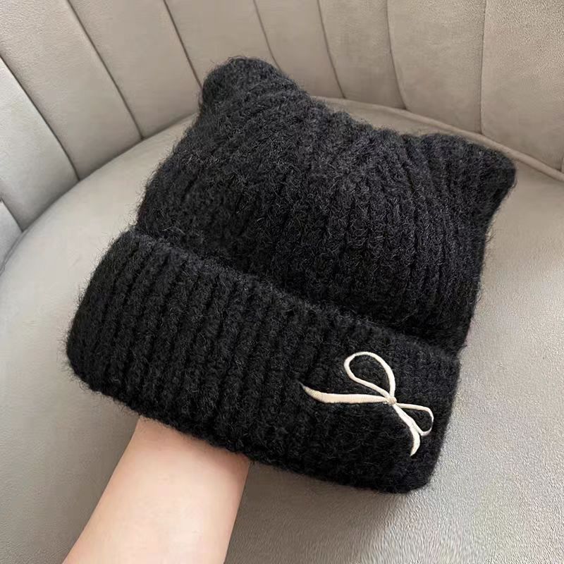 hat male and female cute  ears autumn and winter new knitted hat winter warm embroidery face small beanie hat woolen cap Application Scenario