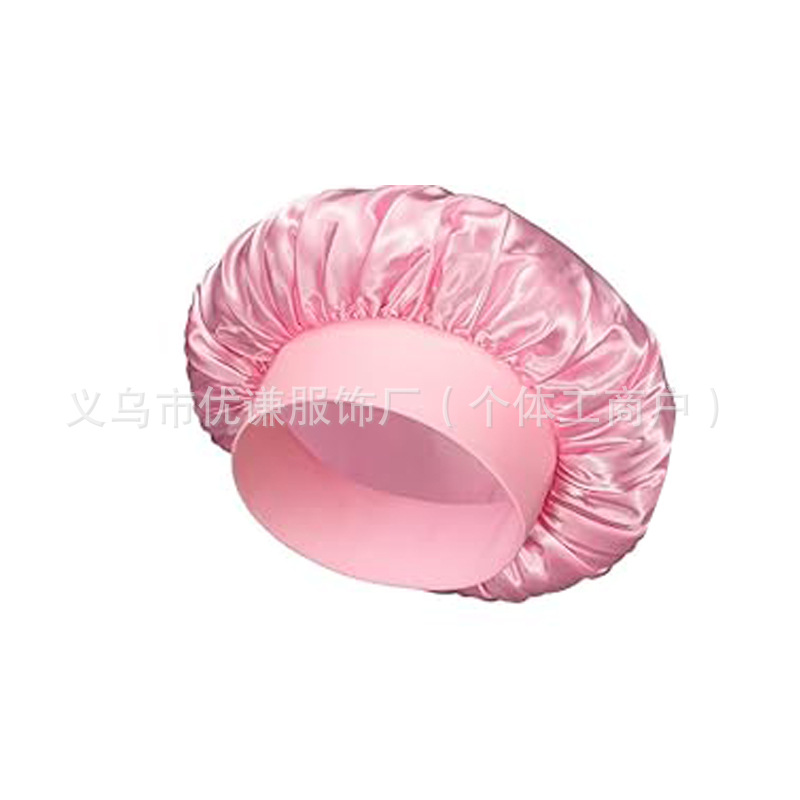 amazon women's wide-brimmed high-elastic hat satin nightcap hair shower cap high-end material satin shower cap Application Scenario