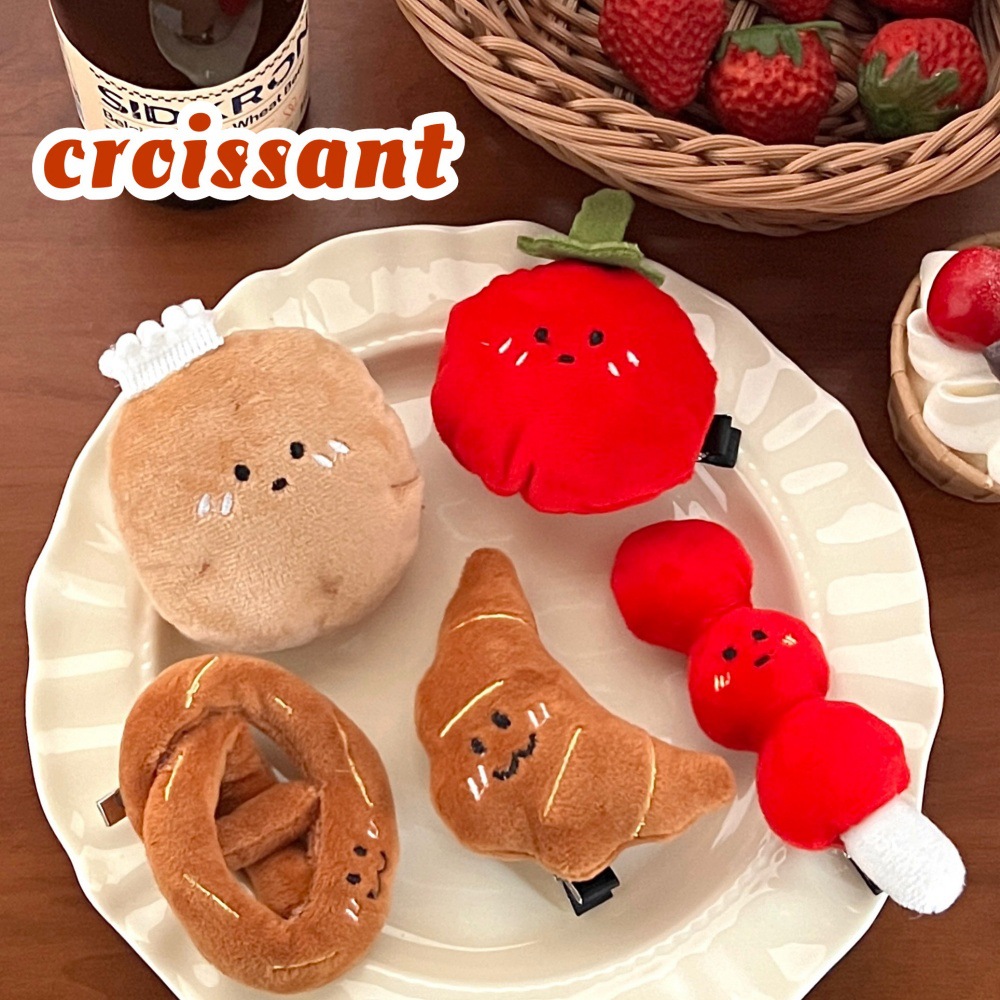 spring and summer cute cartoon bread sugar-coated haws on a stick plush barrettes girl versatile bangs side clip hairpin hair ornaments Application Scenario
