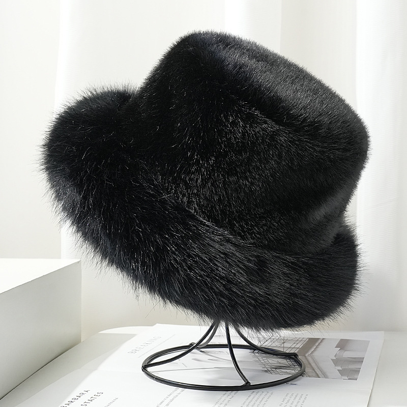 imitation fur plush hat for women autumn and winter show face small bucket cap knitted thickened warm ear protection cold-proof bucket hat full figure