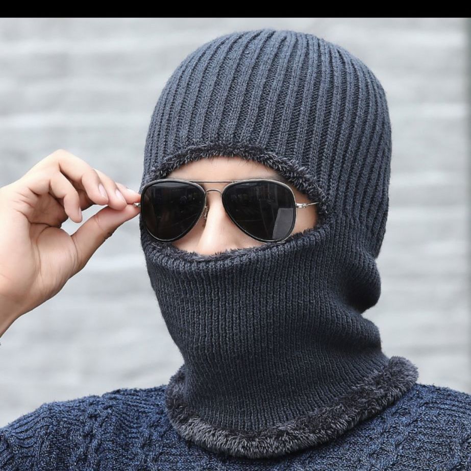 hat men's winter one-piece knitted hat pullover mask one-piece hat fleece-lined thick windproof cold warm ear protection cycling full figure