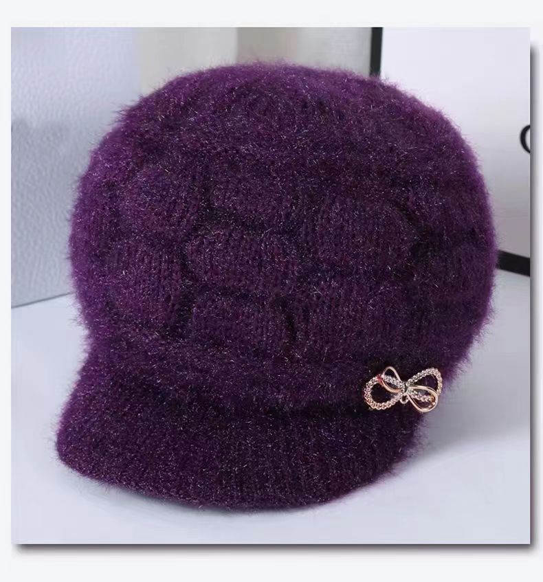 autumn winter hat knitted hat middle-aged and elderly people bucket hat woolen cap pumpkin mom style hat solid color grandma's hat hat for the elderly Specification drawing