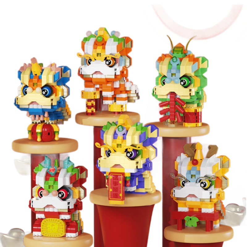 compatible with lego new year national fashion god of wealth lighting toys lion dance fortune  building blocks children's educational toys wholesale Item Picture