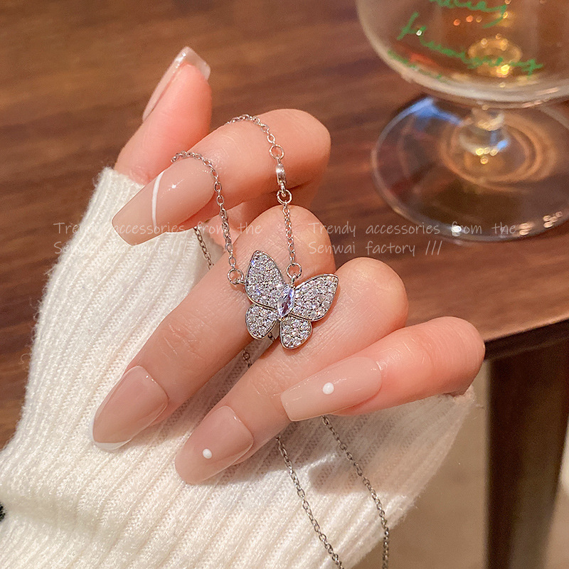 spring and summer flashing full zirconium butterfly necklace female light luxury minority high-grade titanium steel clavicle chain new hot girl accessories details Picture