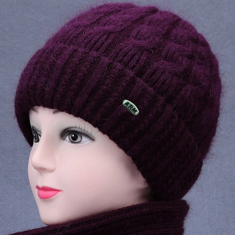 autumn and winter middle-aged and elderly knitted hat old lady warm thickened wool hat thickened cold protection cotton-padded cap mom style hat Item Picture